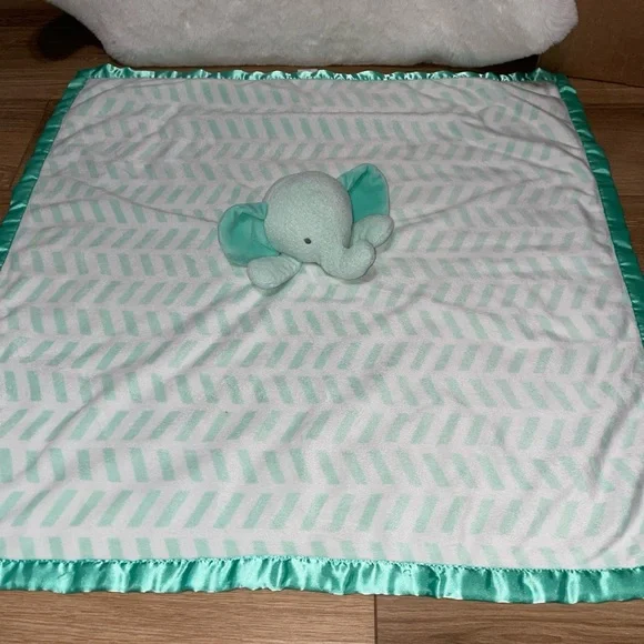 Cloud Island Green Chevron Elephant Lovey Security Blanket 29” Large - Picture 2 of 4